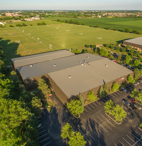 Aerial photo of Soccer First facility.